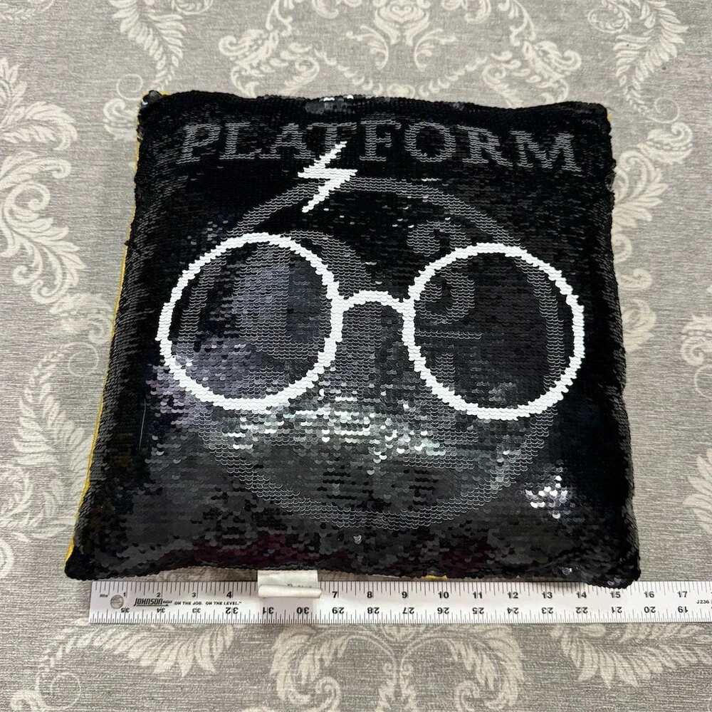 Harry Potter Platform 9 3/4 Reversible Sequin Throw Pillow Black 15x15